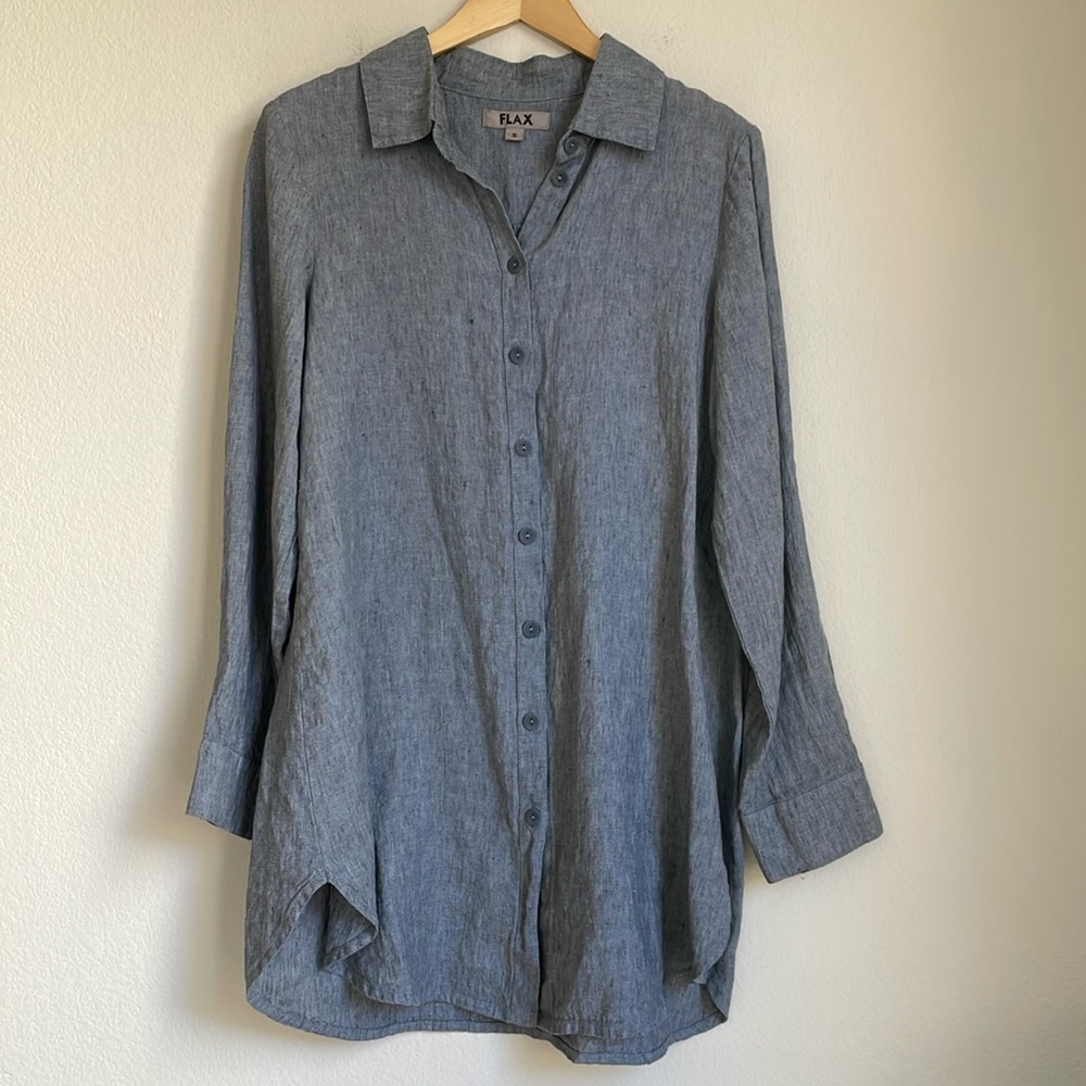 Flax Linen Gray Button Down Dress Tunic Size Small
